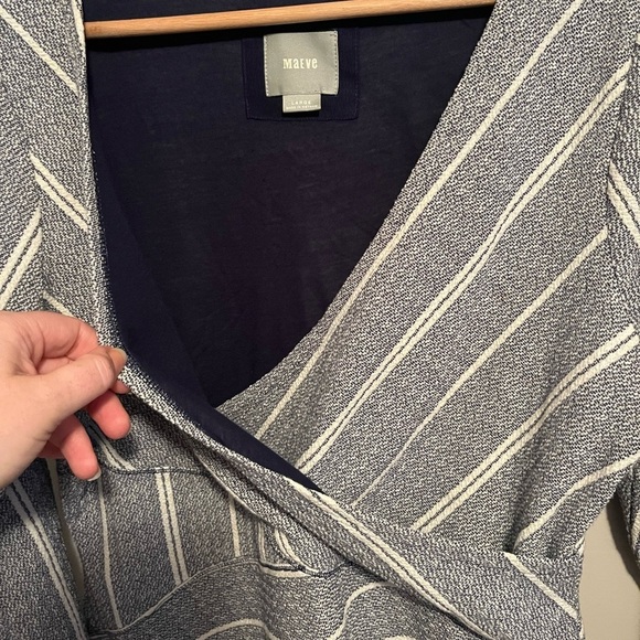 Anthropologie Maeve Striped‎ V-neck Surplice 3/4 Sleeve Cotton Blend Dress - Picture 8 of 13